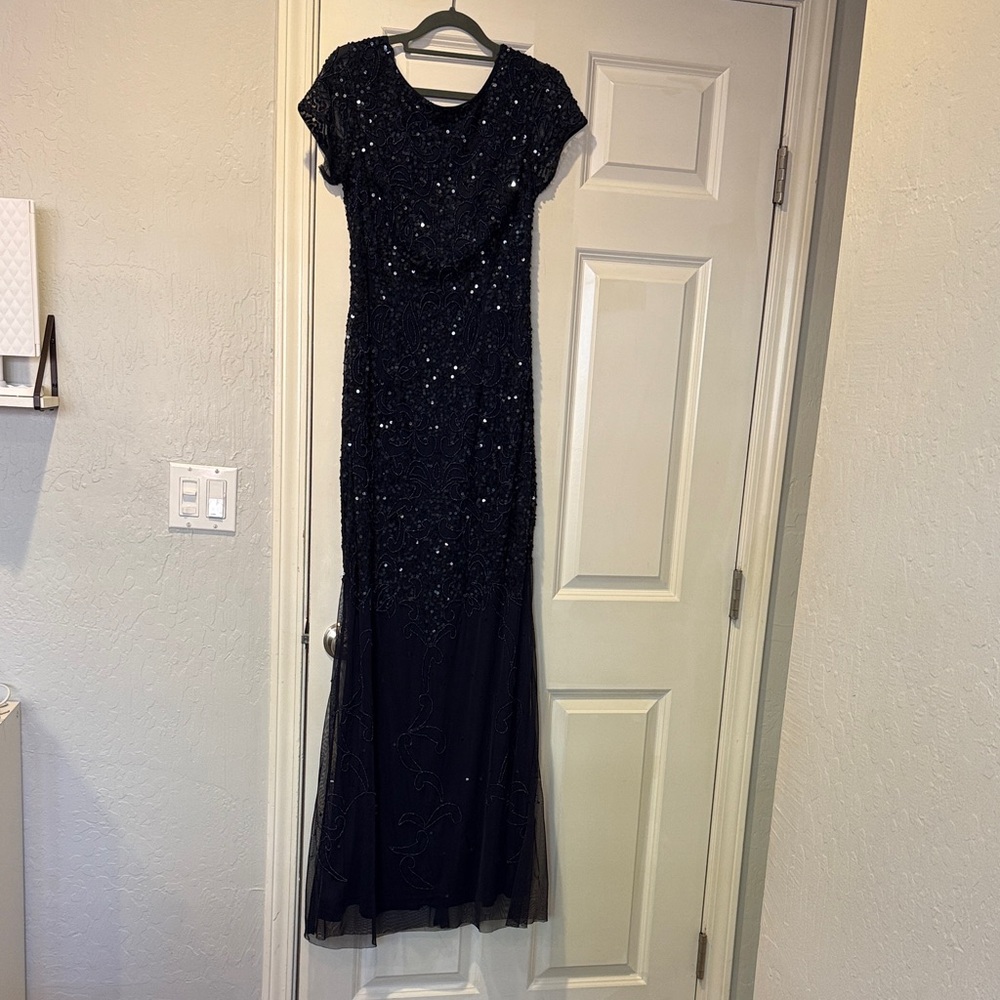 Adrianna Papell Navy Sequin Maxi Dress